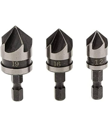 Banistrokes Metal 1/4-inch Hex 12, 16, 19 mm Countersink Power Drill Bit Bore Set for Wood-