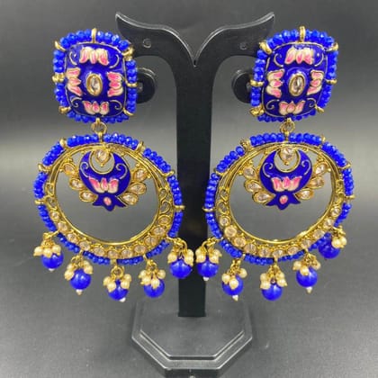 ZEVAR I Kundan & Blue Pearl Chandbaali Earrings Set