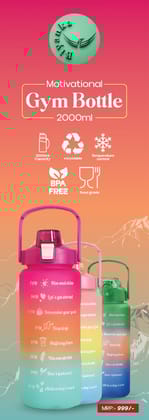 2000ml Sports Gallon Motivational Water Bottles with Time Marker GYM Fitness Water Bottle with Straw & Handle, Water Bottle Leak proof BPA Free Plastic