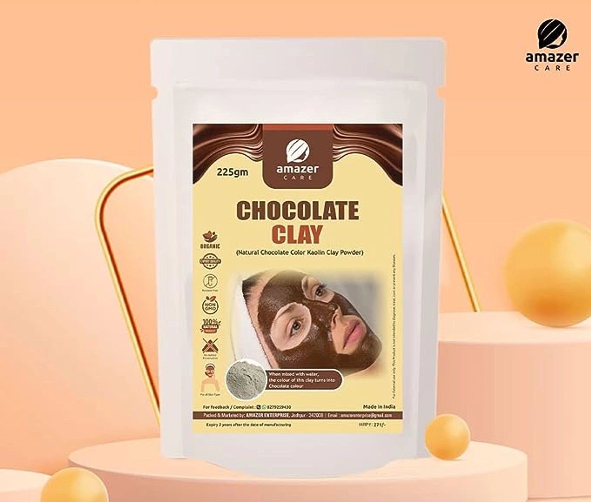 AmazerCare Chocolate Clay Powder (Natural Kaolin Clay of Chocolate Color) for Face, Body & Hair-225gm