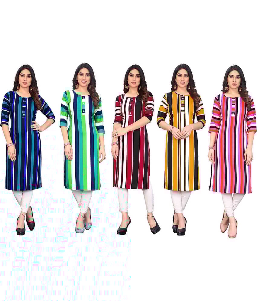 KETAKI FASHION Crepe Printed Straight Women's Kurti - Multicoloured ( Pack of 5 )