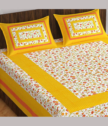 ABHACLOTHO Cotton 1 Double Bedsheet with 2 Pillow Covers ( Yellow )