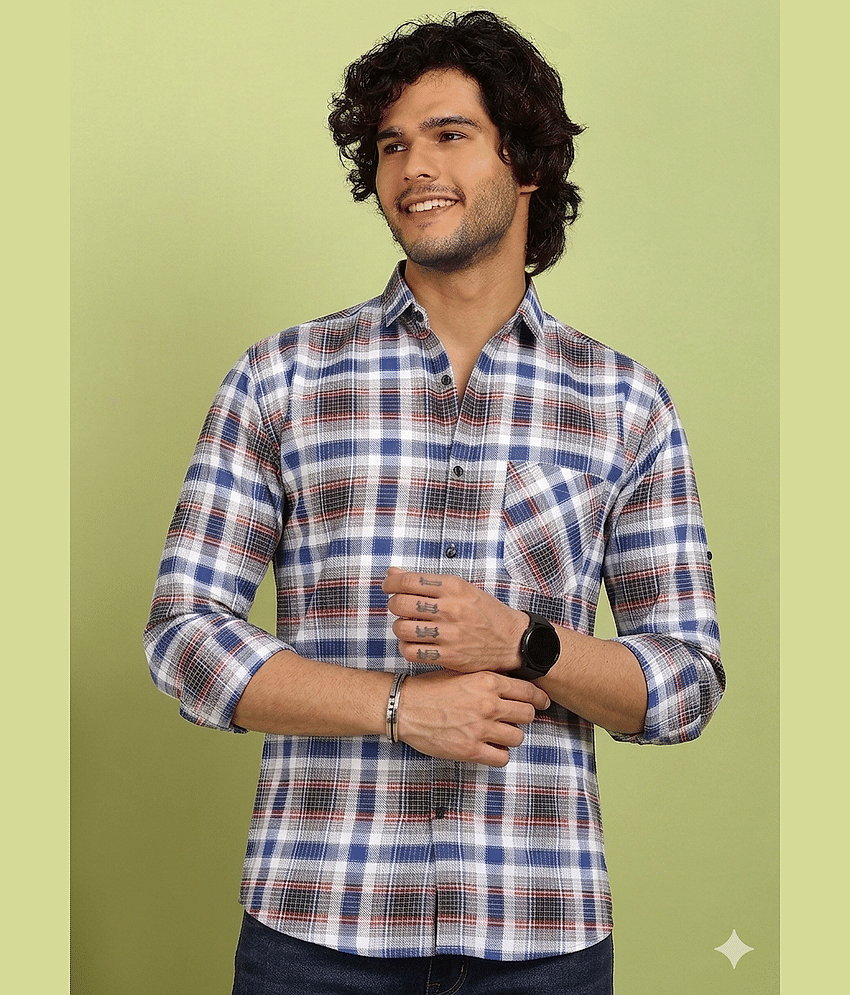 allan peter 100% Cotton Regular Fit Checks Full Sleeves Men's Casual Shirt - Multicolor ( Pack of 1 )