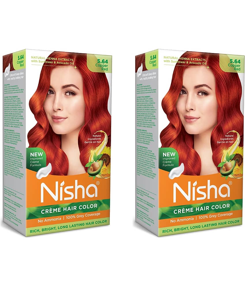 Nisha Creme Hair Color 5.64 Copper Red 120g Pack of 2 Permanent Hair Colour for Women Men, No Ammonia 100% Grey Coverage