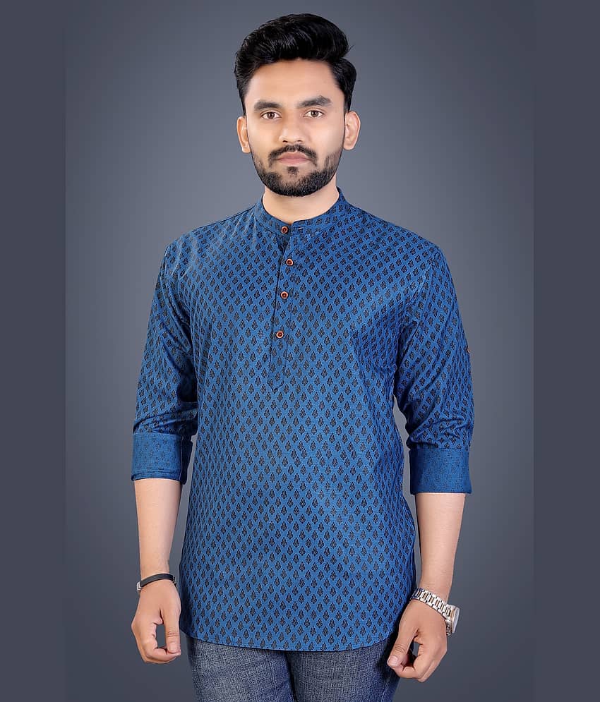 Nofilter Navy Cotton Blend Men's Regular Kurta ( Pack of 1 )