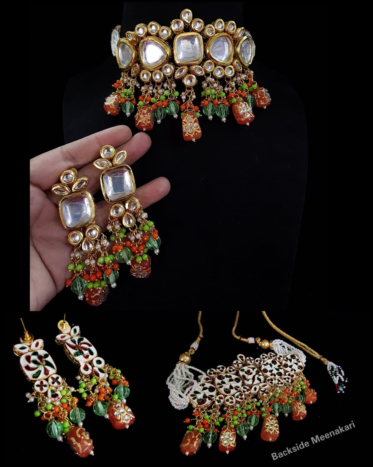 ZEVAR I Pearl & Beads Kundan Choker Necklace With Earrings