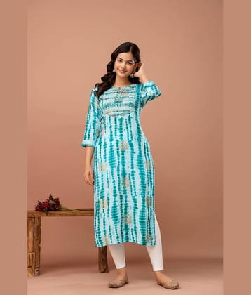 Kapadia Women Rayon Dyed Straight Kurti ( Turquoise )