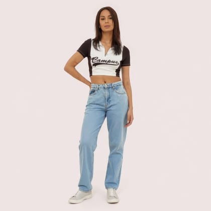 "Camper Chic" Contrast Zip Crop Top
