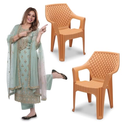 MAHARAJA Plastic Chair Set, Chair for Living Room, Home, Plastic Chair for Home with Arm Rest/Modern Stylish Design with Glossy & Matte Finish Bearing Capacity 200Kg.