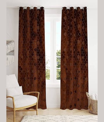 Kraftiq Homes Abstract Room Darkening Eyelet Curtain 5 ft ( Pack of 2 ) - Brown