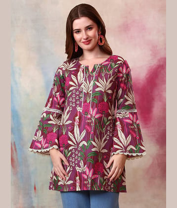 Tissu Women Cotton Printed Straight Kurti ( Purple )