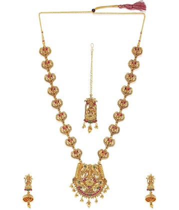 Spargz Alloy Golden Matinee Traditional Gold Plated Necklaces Set