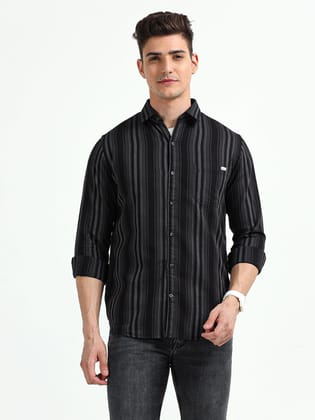 Men's Standard Striped Slim Fit Opaque Casual Shirt | Rick Rogue-M/38