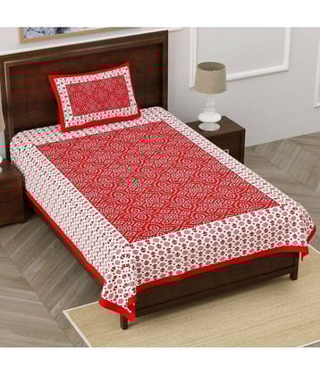 Uniqchoice Cotton Ethnic Single Bedsheet with 1 Pillow Cover- Red