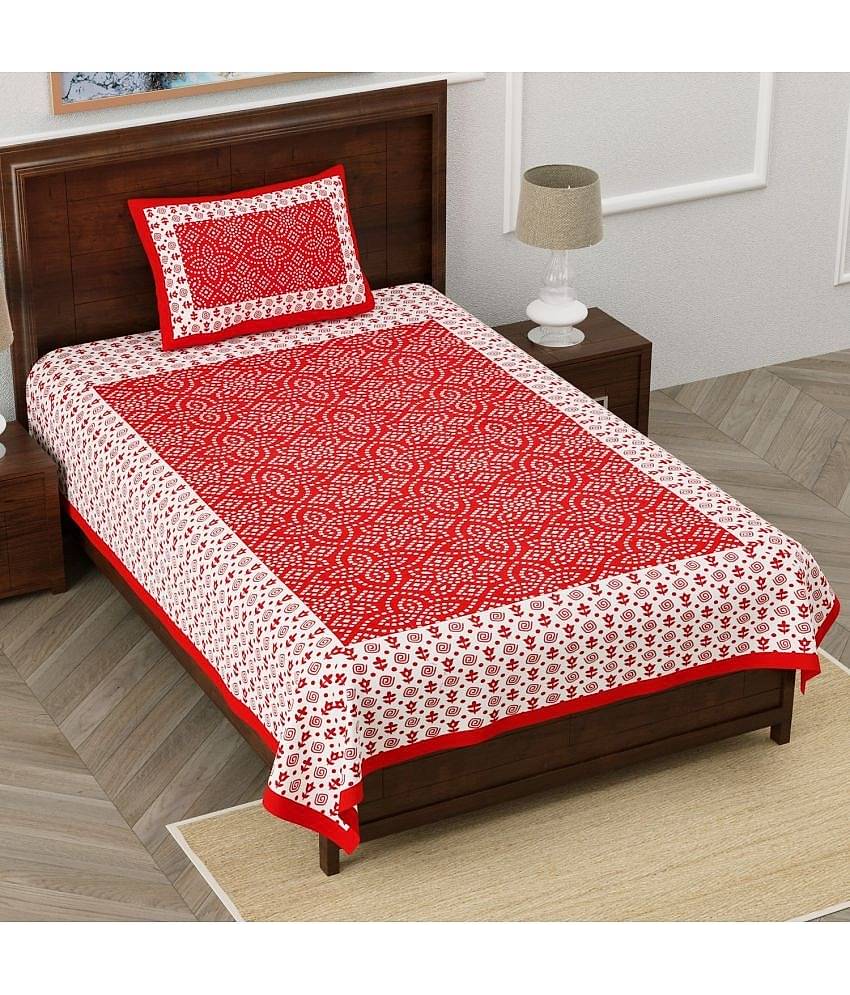 Uniqchoice Cotton Ethnic Single Bedsheet with 1 Pillow Cover- Red