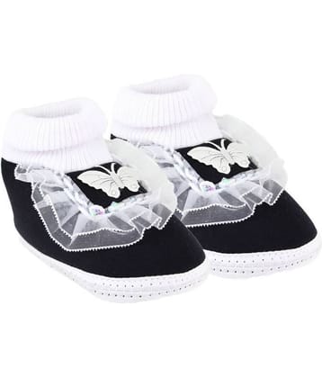 Neska Moda Baby Unisex Frill Butterfly Black Booties/Shoes For 0 To 12 Months Infants-SK176