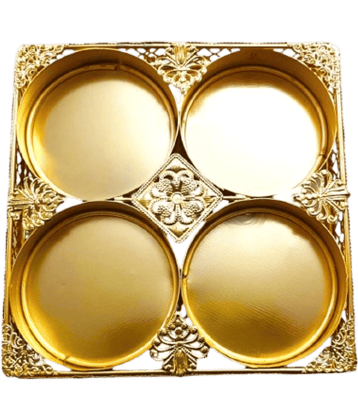 4 Portion Designer Golden Pooja Thali For Festivals