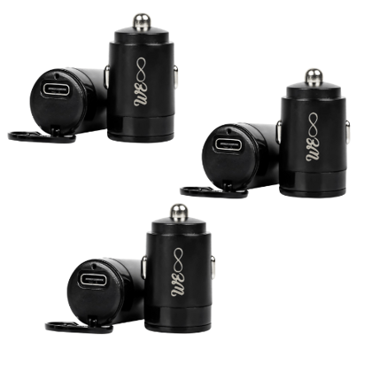 Walta Elite Panache 5 Car Charger with 30W Fast Charging, Single Type-C and USB Output, type C to type C Cable Included (Black)- Pack of 3
