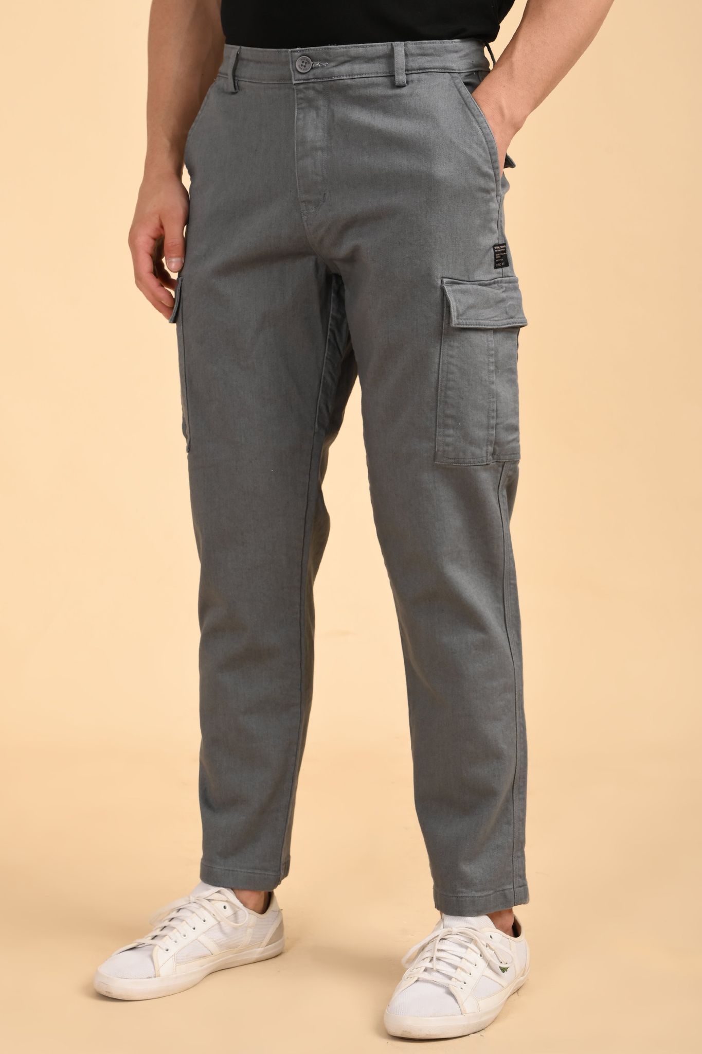 Vincy - Denim Cargo Trousers - Lt Grey-S-30 / LT GREY