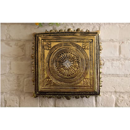 Pure Brass Chowki with Antique Dark Deep Chakra Embossed Design, Size- 2x19.05 cm