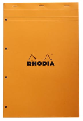 Rhodia Basics Four Punched Stapled Square Grid Notepad - A4+-Orange / Square Grid