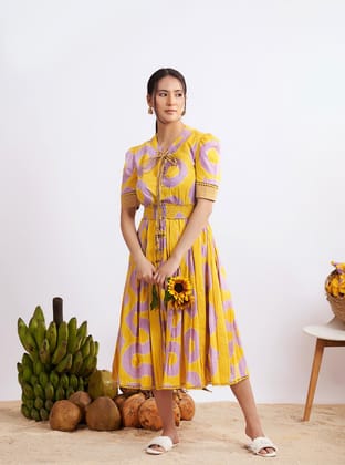 Daina Dress (Mustard and Lilac)-XS
