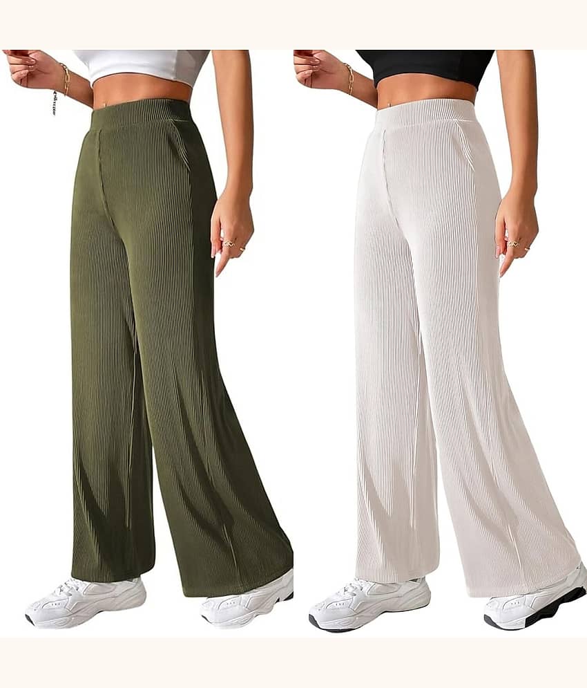 Qyaas Women Knitted Casual Pants ( Olive,Black )