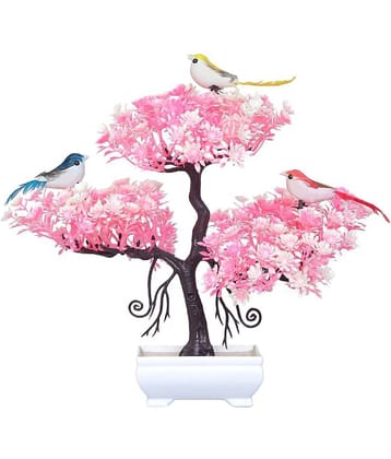Modo® Artificial Tree With Sparrow  Pink Artificial Tree Plastic - Pink Colour (Pack of 1)