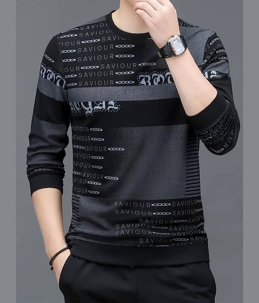 STI Polyester Regular Fit Printed Full Sleeves Men's Round T-Shirt - Grey ( Pack of 1 )