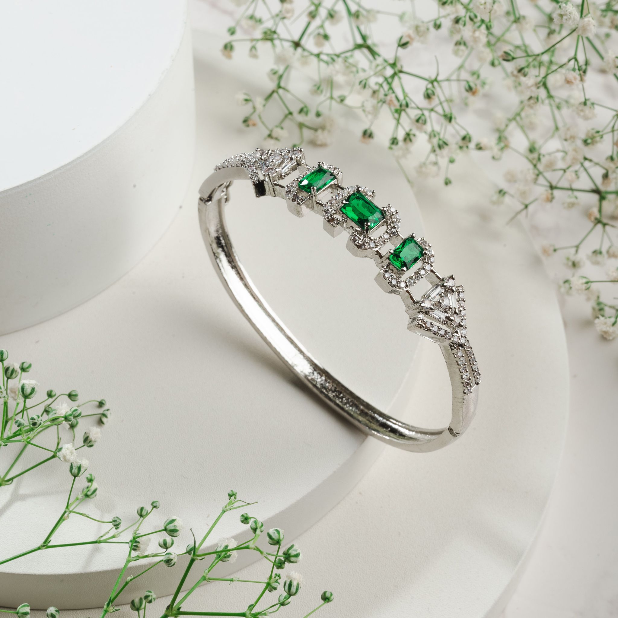Merryn Diamond Bracelet-CZ DIAMOND STONES ALLOY / WHITE GREEN
