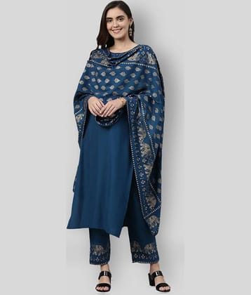 The Style Story - Blue Straight Rayon Women's Stitched Salwar Suit ( Pack of 1 )