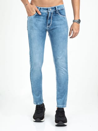 Men's Ice Blue Slim Fit Stretchable Jeans 7 Stitch Ankle Length | Rick Rogue-34