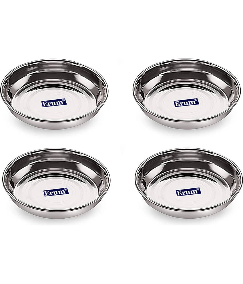 erum 4 Pcs Stainless Steel Silver Dessert Plate