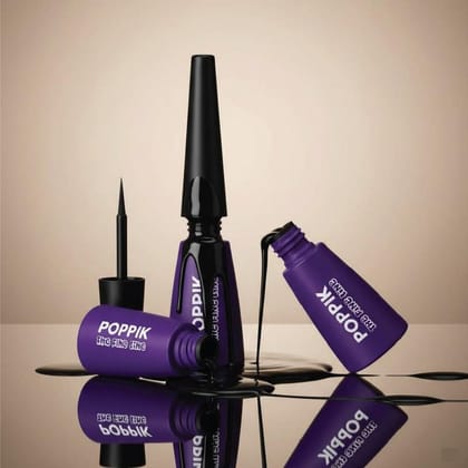 POPPIK The Fine Line Liquid Eyeliner Black Matte, High-Pigment Eye Makeup with Precision Applicator, Quick-Drying, Smudge-Proof, Waterproof & Transfer-Resistant, 3 ml