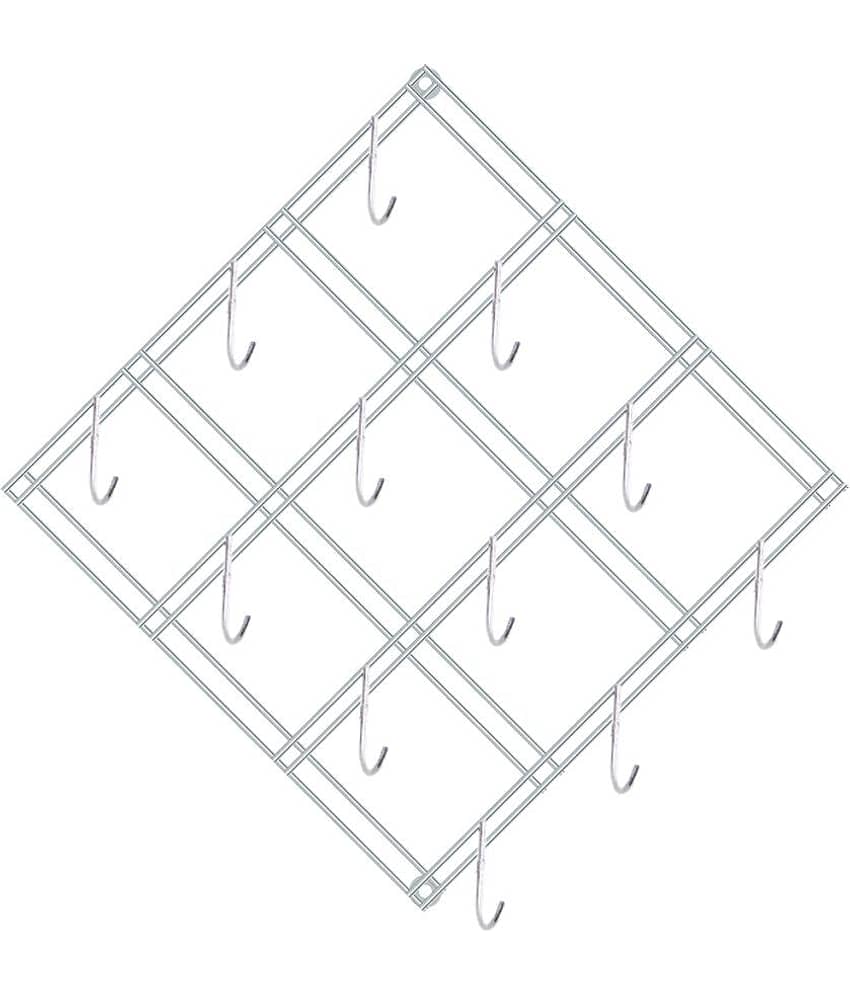 JISUN Kite Shape Wall Mounted Multipurpose Stainless Steel Spoon Hanger / Ladle Hanger / Cup Stand / Mug Stand Holder with 12 Hooks (12 Inch x 12 Inches)