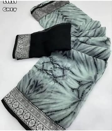 Gullak Crepe Printed Regular Saree With Unstitched Blouse Piece ( Dark Grey )