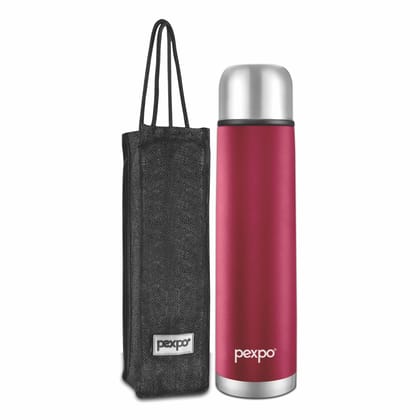 Pexpo 24 Hrs Hot & Cold 500 ML Stainless Steel Insulated ISI Certified Flask with Jute Bag, Crimson Red, Set of 1, Flamingo | Leak-Proof | Eco-Friendly | Office | Home | Kitchen | Travelling | Hiking