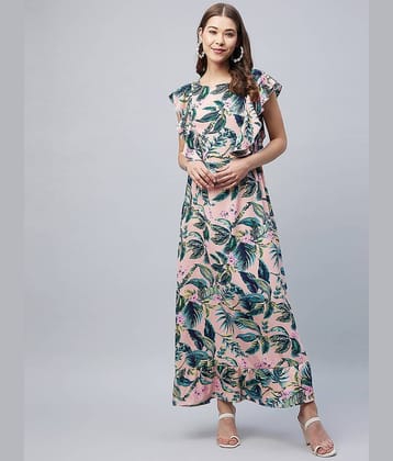 StyleStone Women Polyester Printed Fit & Flare Dress ( Green )