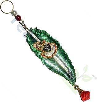Real Seed Car Decoration Rear View Mirror Hanging Accessories (Shrinath Ji Beautifully Crafted in Green Leaf)