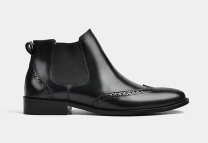 HUGO | MEN BLACK BROGUE CHELSEA BOOTS (SALE)-UK 9