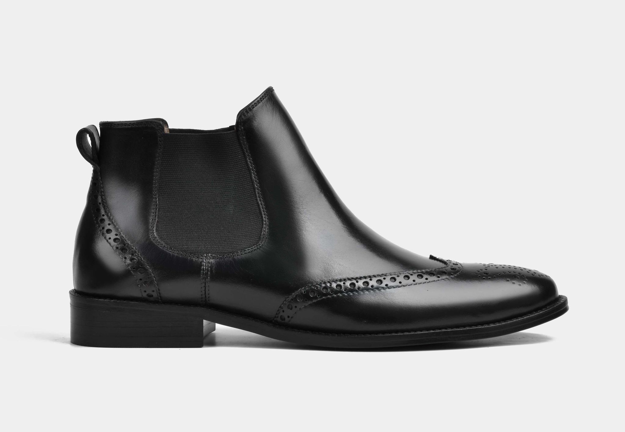 HUGO | MEN BLACK BROGUE CHELSEA BOOTS (SALE)-UK 9