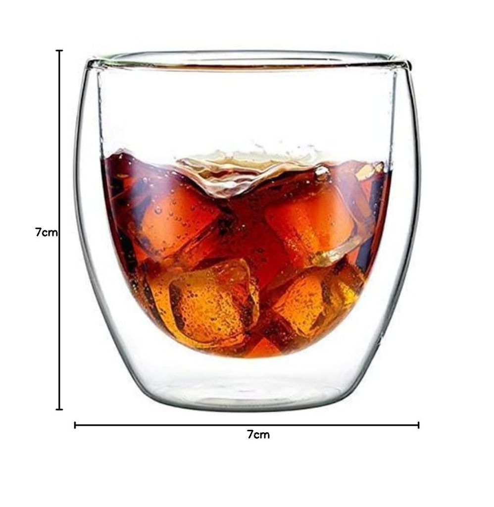 Double Wall Glass 250Ml Set of 2 Double Layer Tea & Coffee Cup Double Walled Glass Mugs for hot & Cold Drinks Coffee Tea Milk cappuchino Juice (240 Ml Tumbler)