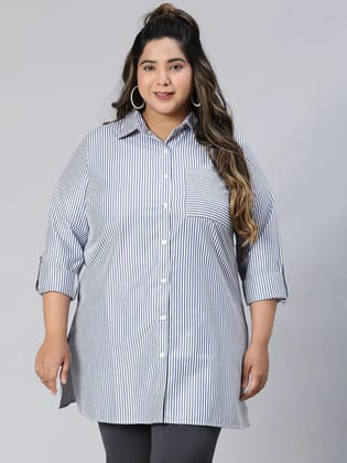 The Blue Collared Long Sleeve Plus Size Shirt-2XL