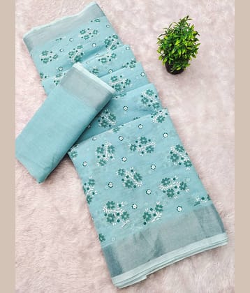 HEMA SILK MILLS Linen Printed Regular Saree With Unstitched Blouse Piece ( Multicolor )