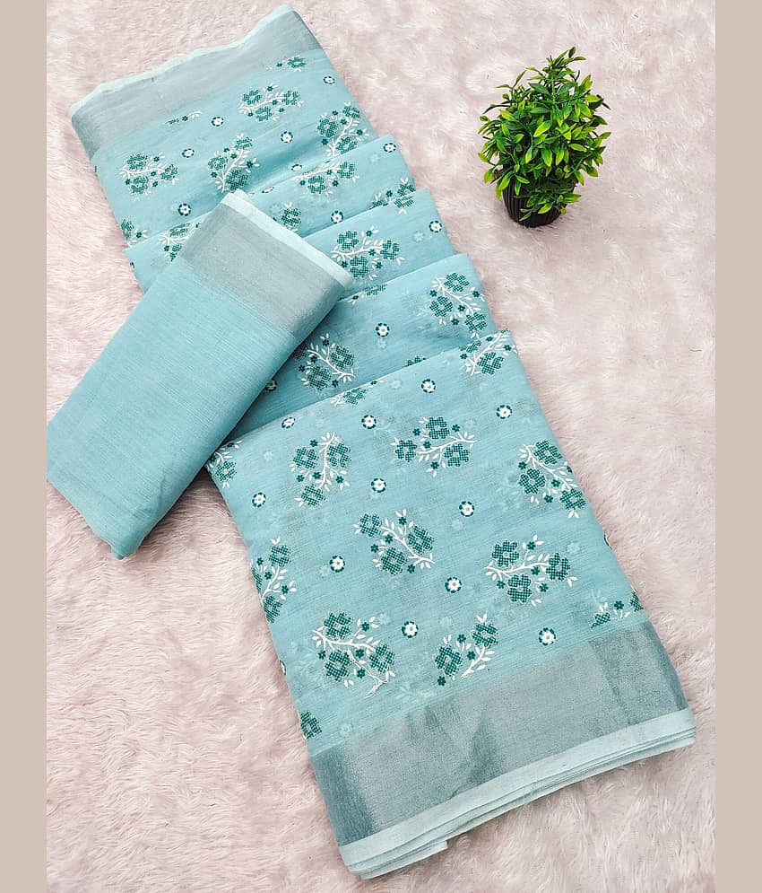 HEMA SILK MILLS Linen Printed Regular Saree With Unstitched Blouse Piece ( Multicolor )