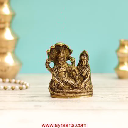 Brass Idol of Lord Vishnu with Goddess Lakshmi on Sheshanag – 4 Inch Height