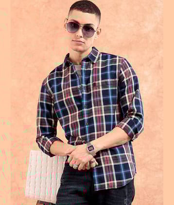 The Indian Garage Co. 100% Cotton Regular Fit Checks Full Sleeves Men's Casual Shirt - Navy ( Pack of 1 )