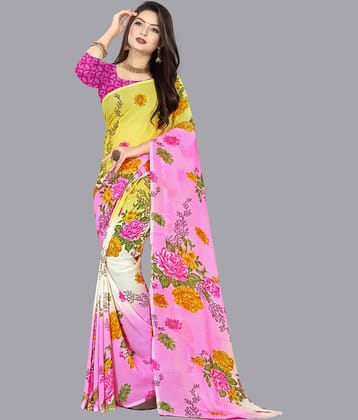 ANAND SAREES Georgette Printed Saree With Unstitched Blouse Piece ( Pink )