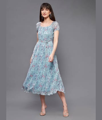Miss Chase - Blue Georgette Women's A-line Dress ( Pack of 1 )