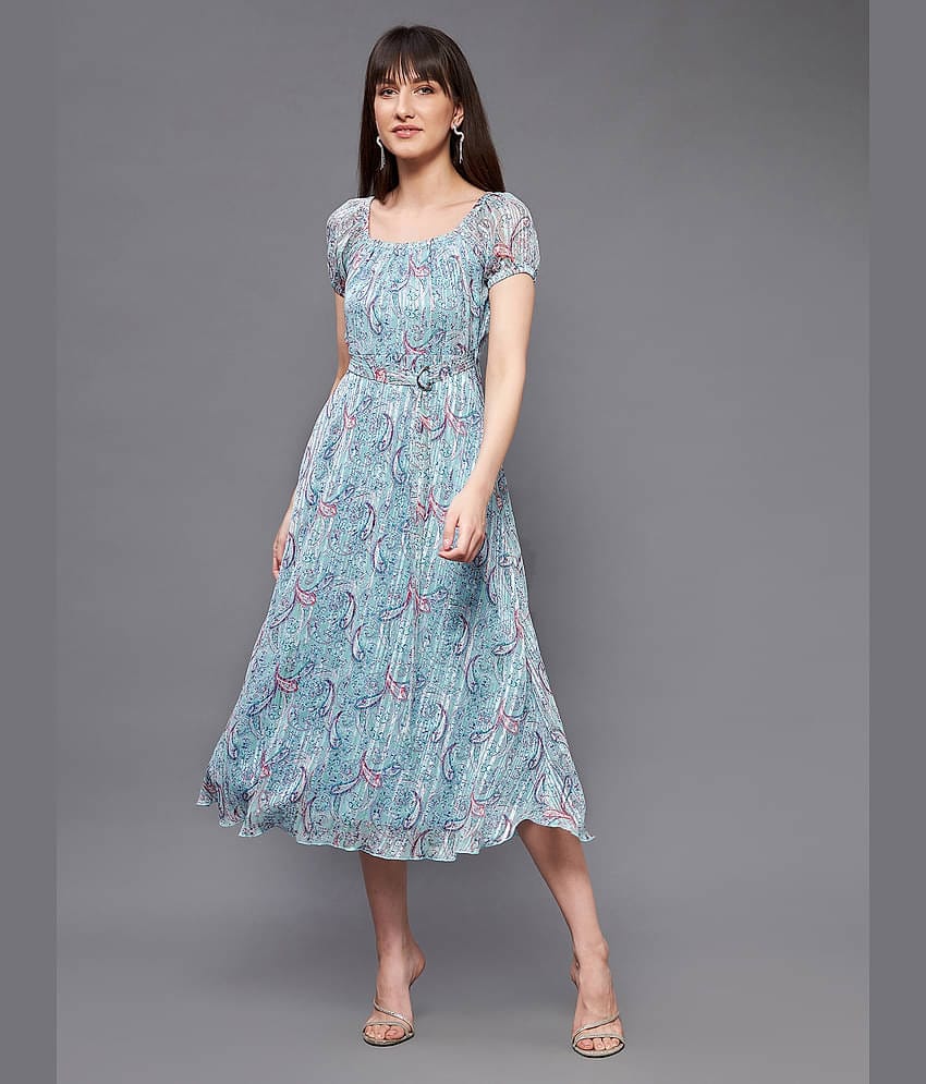 Miss Chase - Blue Georgette Women's A-line Dress ( Pack of 1 )